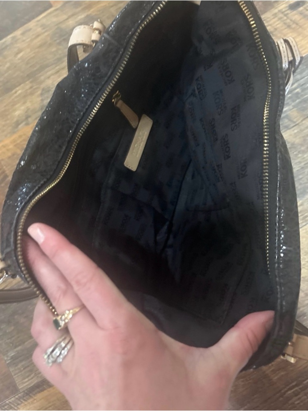 MICHAEL Michael Kors Black Snake-Embossed Shoulder Tote with Beige Straps - Picture 4 of 4